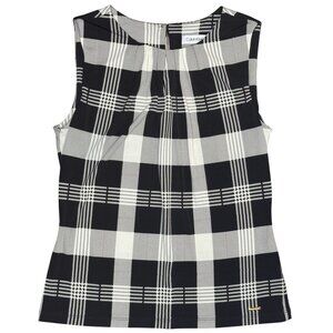 NWOT Calvin Klein S Tank Womens Sleeveless Pleated Plaid Gray black Blouse
